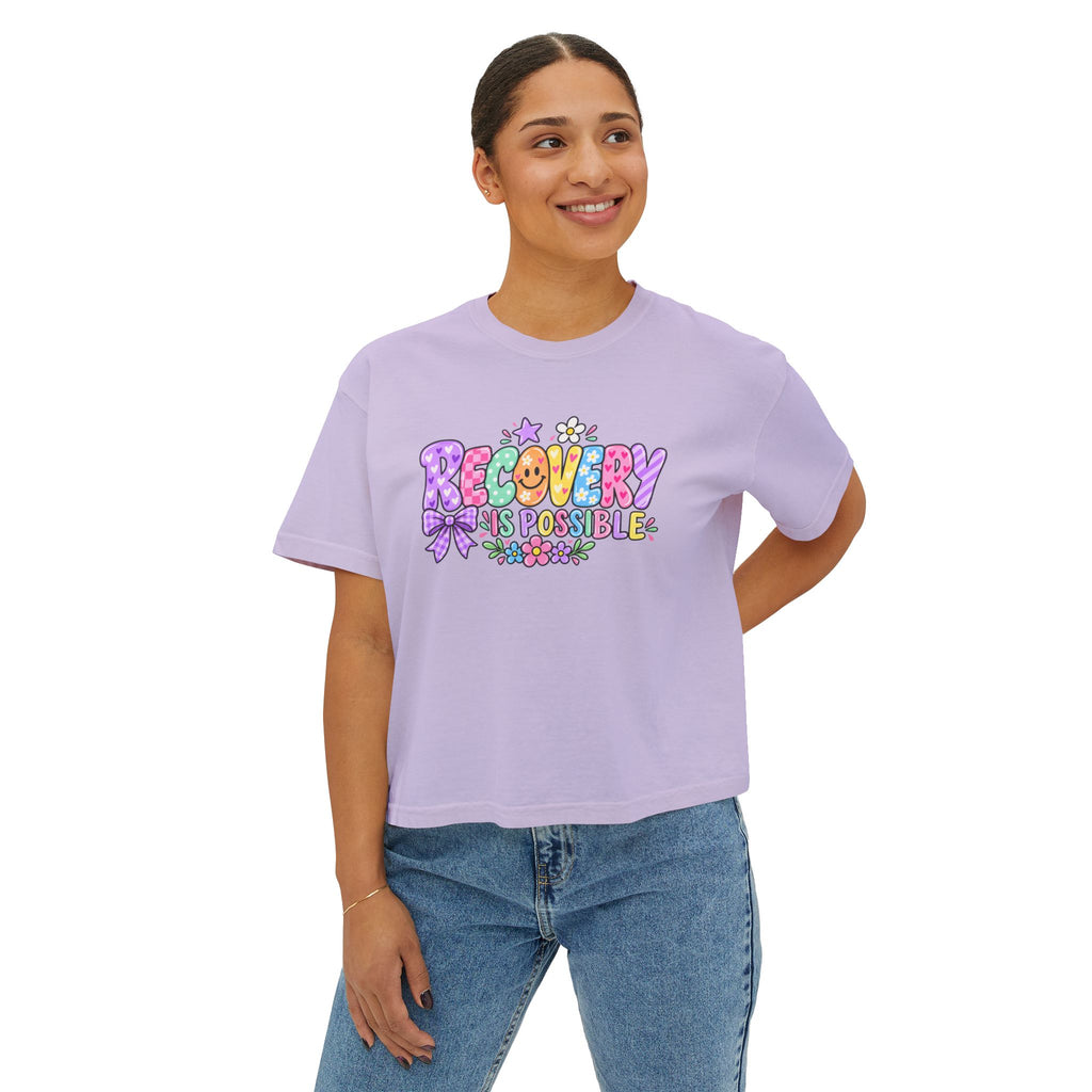 Recovery Is Possible Boxy Tee — Women’s Positive Mental Health Graphic Shirt