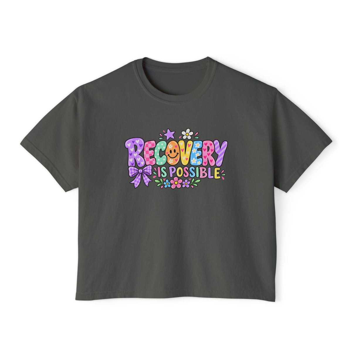 Recovery Is Possible Boxy Tee — Women’s Positive Mental Health Graphic Shirt