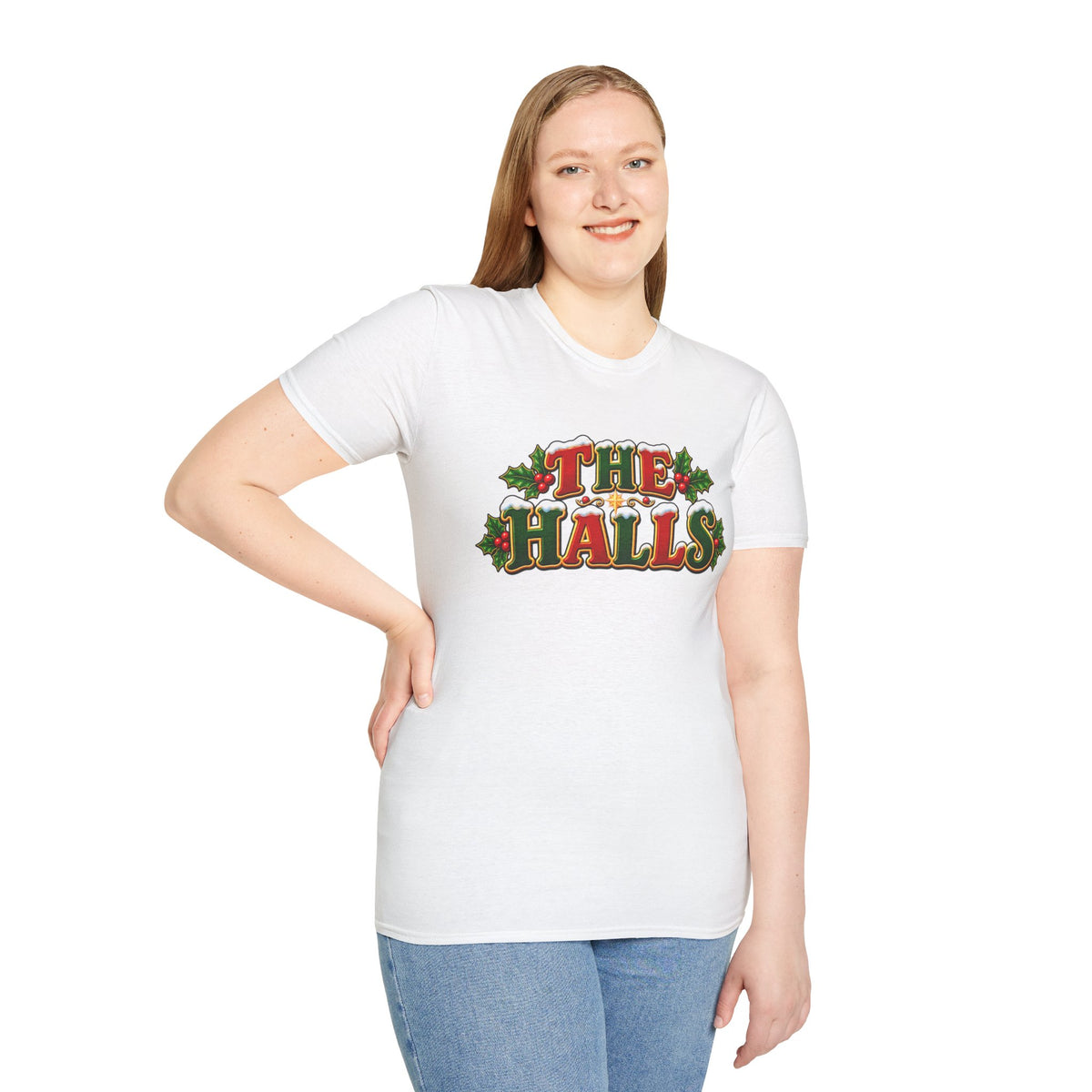 The Halls Matching Couples Christmas T-Shirt — Festive Holly Holiday Tee
