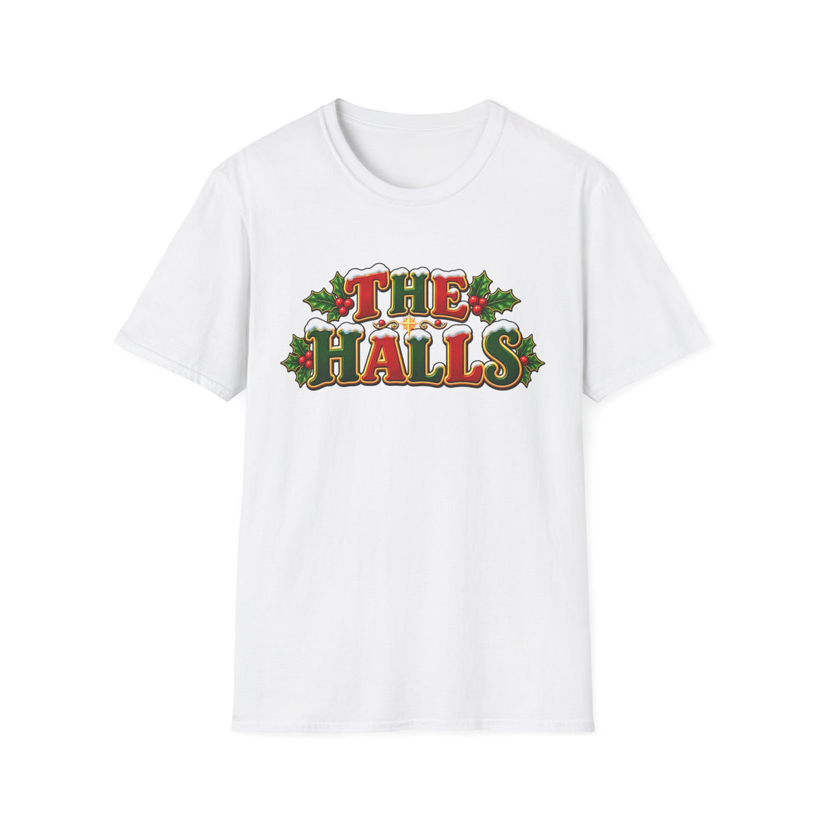 The Halls Matching Couples Christmas T-Shirt — Festive Holly Holiday Tee