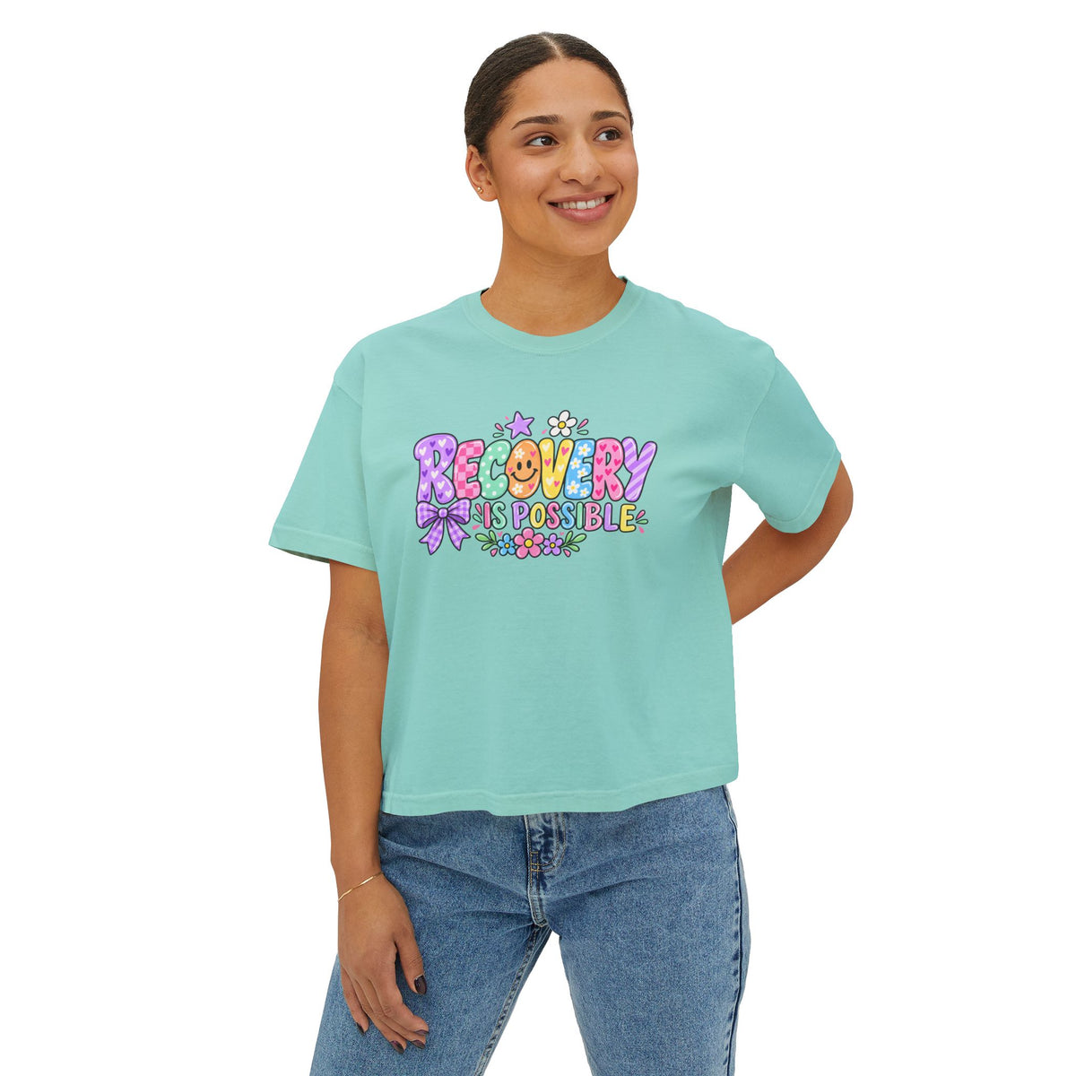 Recovery Is Possible Boxy Tee — Women’s Positive Mental Health Graphic Shirt
