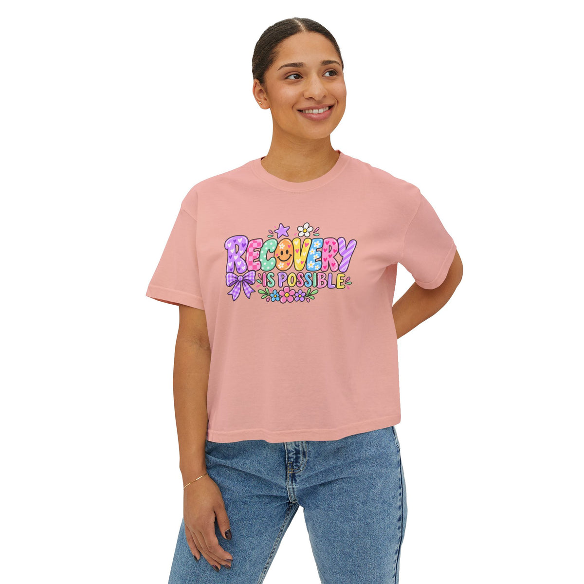Recovery Is Possible Boxy Tee — Women’s Positive Mental Health Graphic Shirt