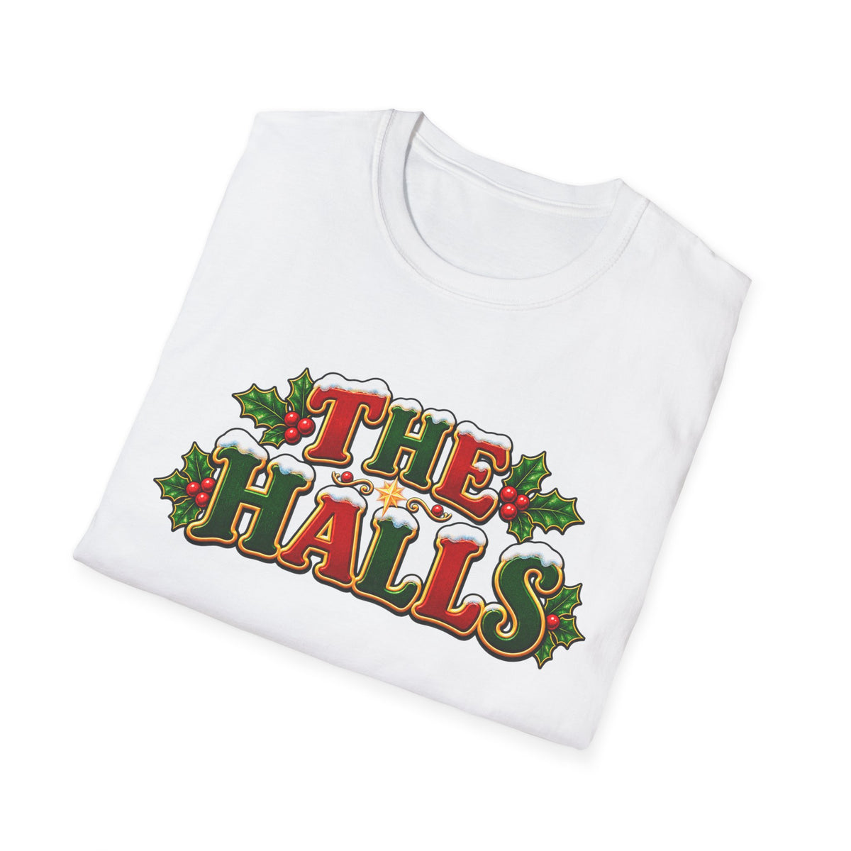The Halls Matching Couples Christmas T-Shirt — Festive Holly Holiday Tee