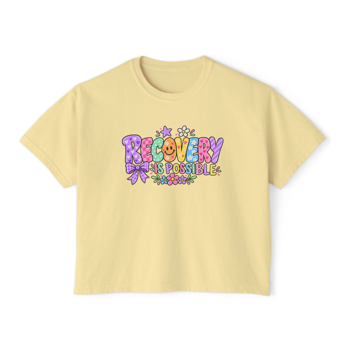 Recovery Is Possible Boxy Tee — Women’s Positive Mental Health Graphic Shirt