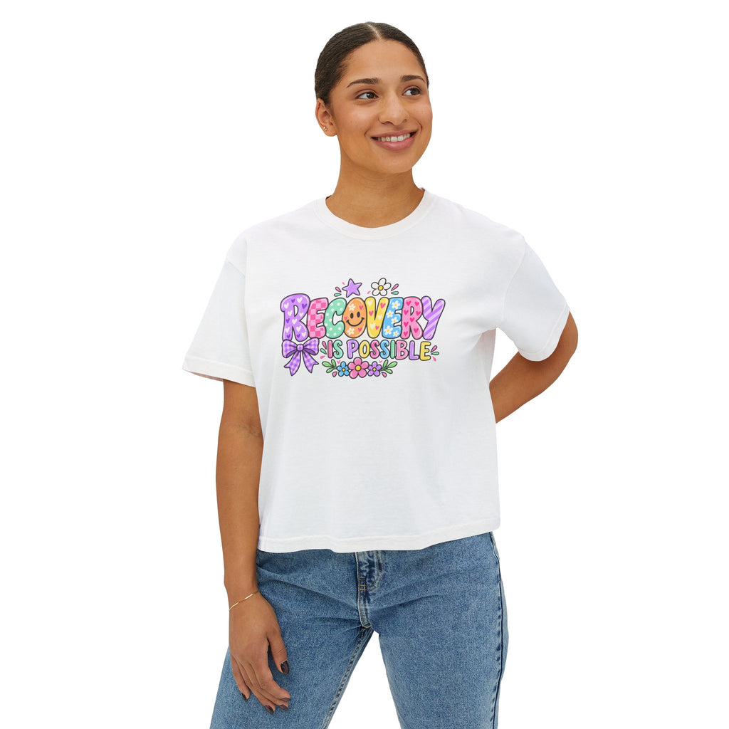 Recovery Is Possible Boxy Tee — Women’s Positive Mental Health Graphic Shirt
