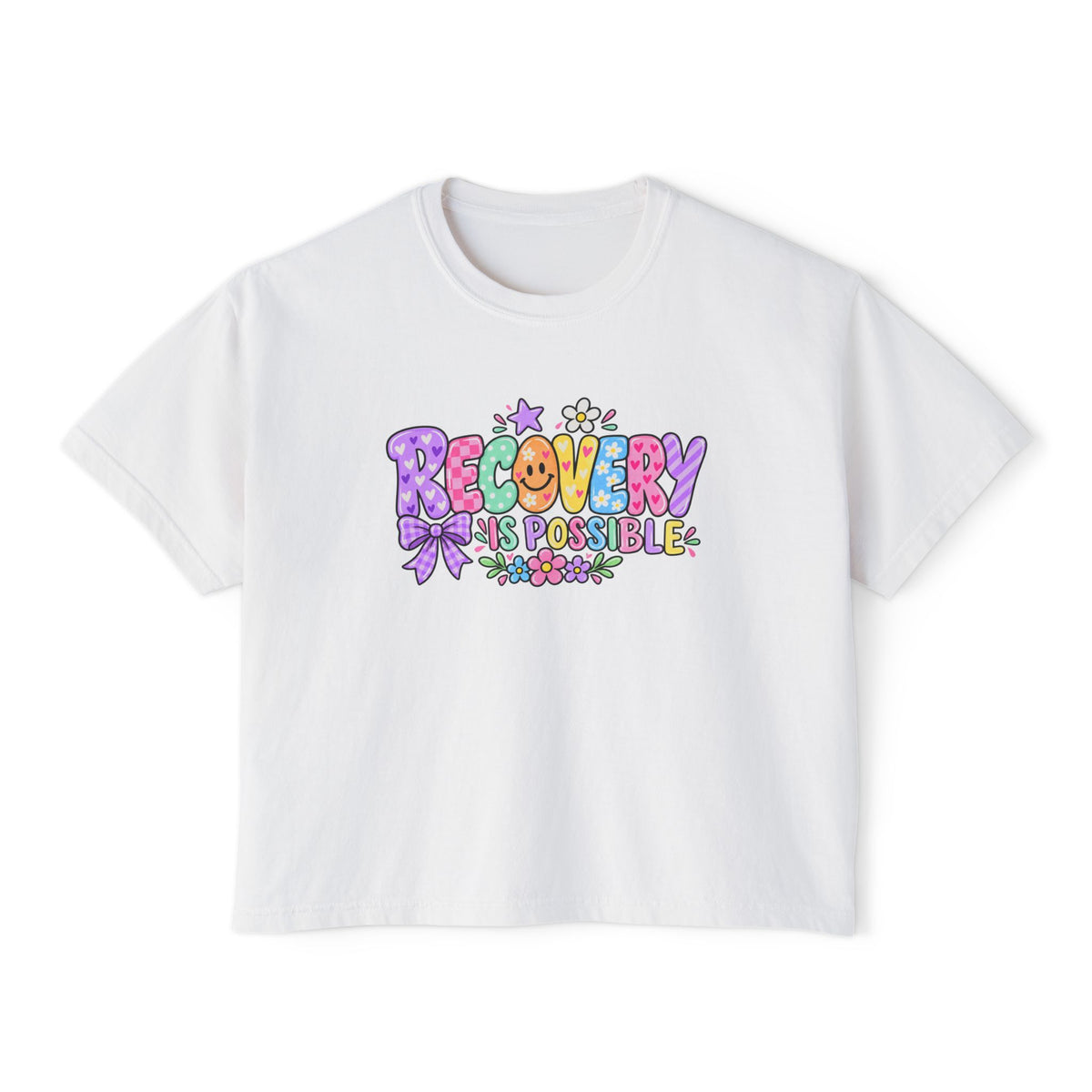 Recovery Is Possible Boxy Tee — Women’s Positive Mental Health Graphic Shirt