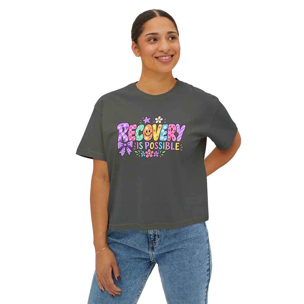 Recovery Is Possible Boxy Tee — Women’s Positive Mental Health Graphic Shirt