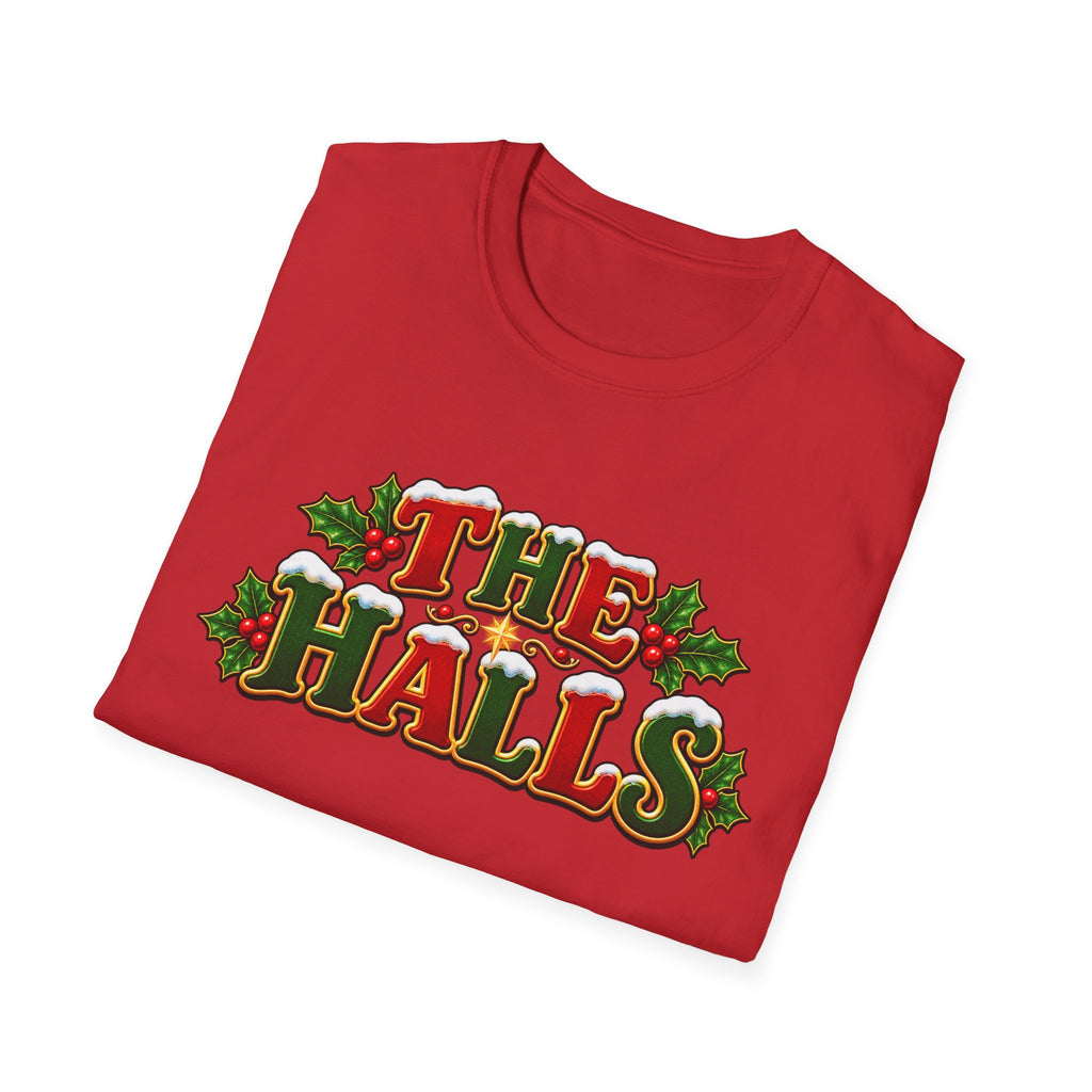 The Halls Matching Couples Christmas T-Shirt — Festive Holly Holiday Tee