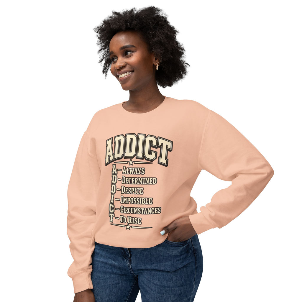 ADDICT Acrostic Crewneck Sweatshirt — Inspirational 'Always Determined...' Motivational Pullover