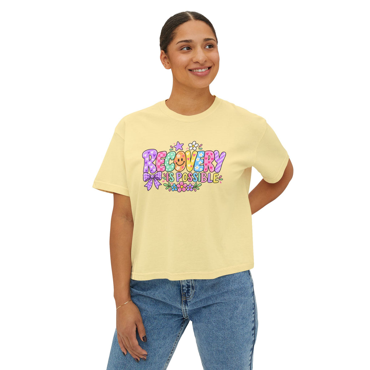 Recovery Is Possible Boxy Tee — Women’s Positive Mental Health Graphic Shirt